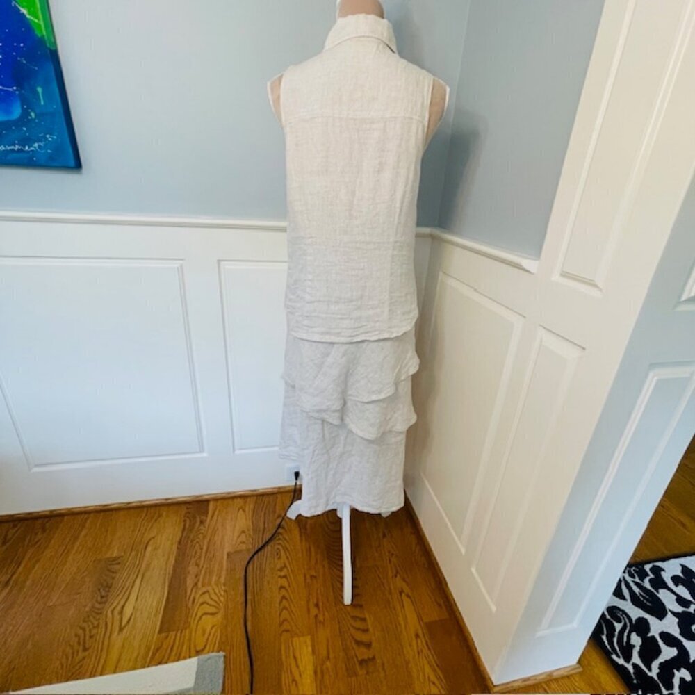 FINLEY 100% Linen Tiered Jasmine Midi Shirt Dress Natural Tan Small - Picture 6 of 10
